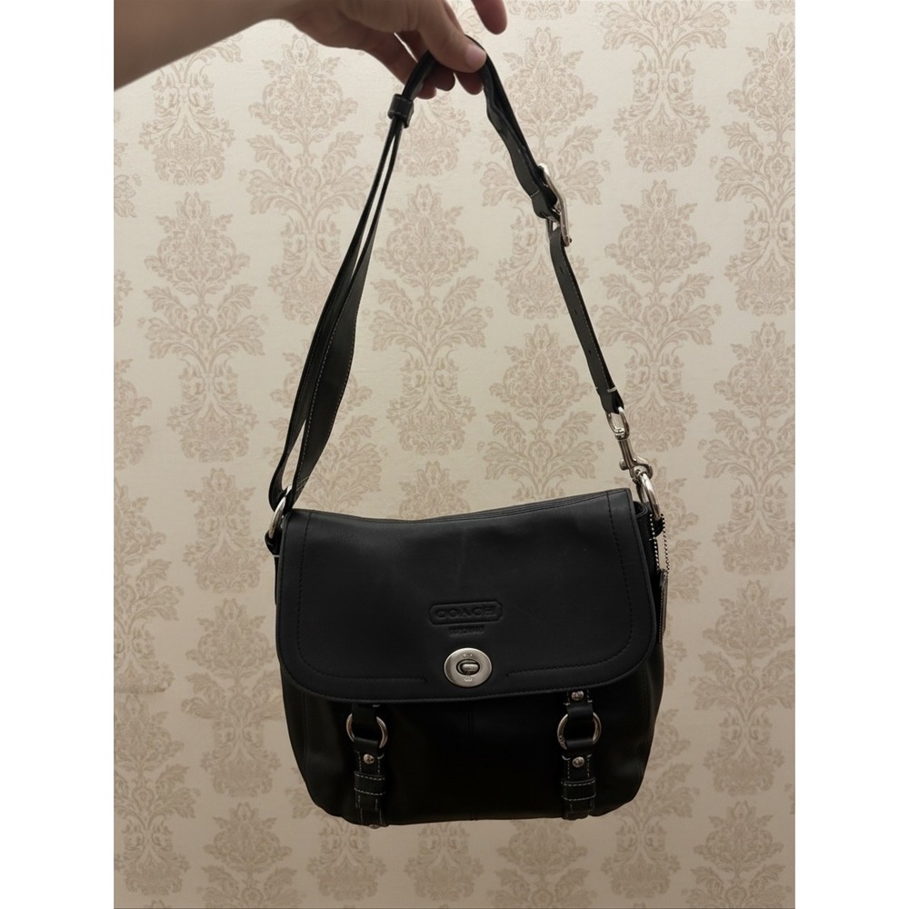 Coach Messenger Bag Crossbody Medium Black Leather F14396 Classic Y2K Boho